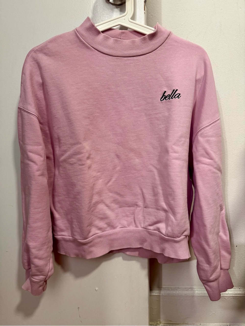 Bershka Light Pink 'bella' Embroidered Crewneck Sweatshirt